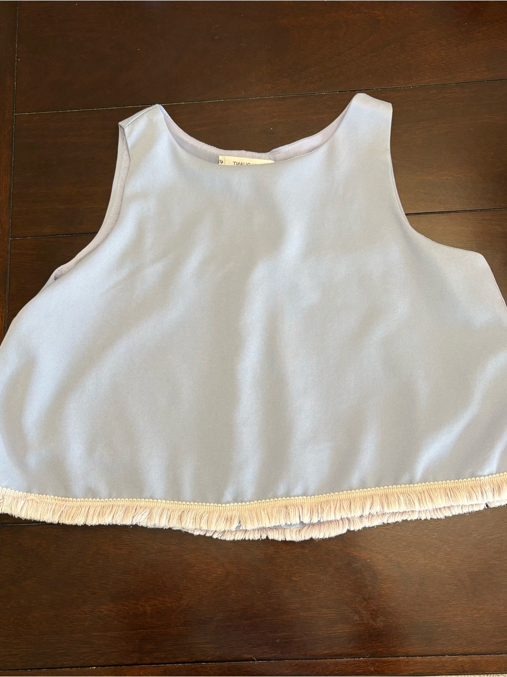 Light Blue Fringe Hem Crop Top